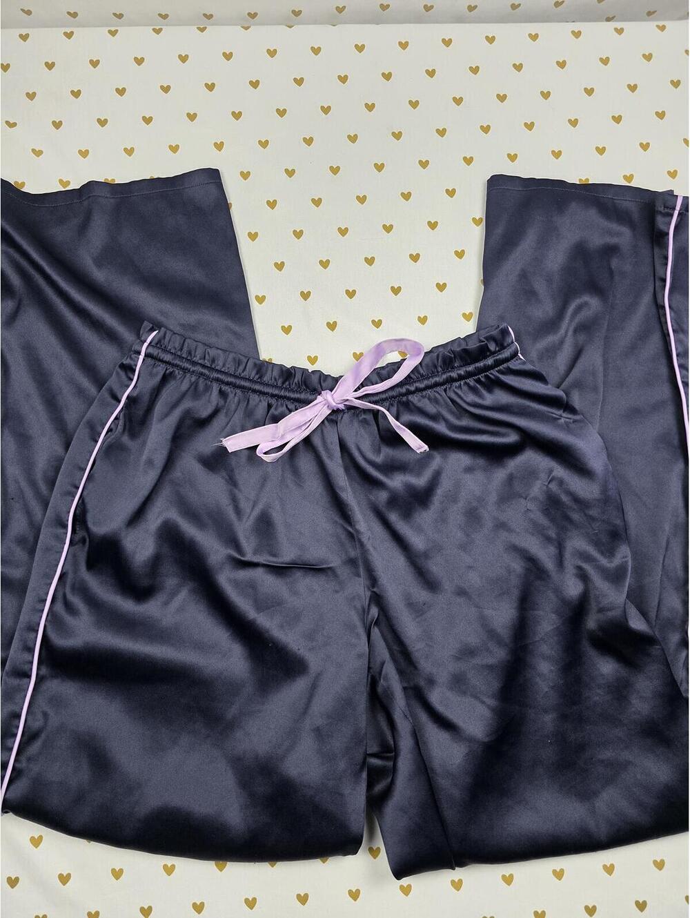 Victorias Secret Blue Satin Silky Striped Sleep Pants Pajama Bottoms MEDIUM